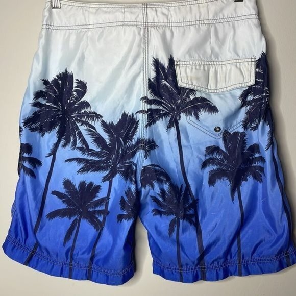 American Eagle Blue White Palm Tree Beach Print Ombre Swim Board Shorts Size 32 - Picture 8 of 11